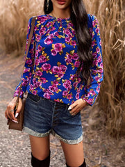 Casual Printed Round Neck Long Sleeve Top - 808Lush