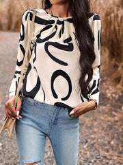 Casual Printed Round Neck Long Sleeve Top - 808Lush