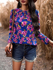 Casual Printed Round Neck Long Sleeve Top - 808Lush