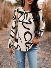 Casual Printed Round Neck Long Sleeve Top - 808Lush