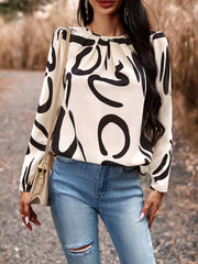 Casual Printed Round Neck Long Sleeve Top - 808Lush