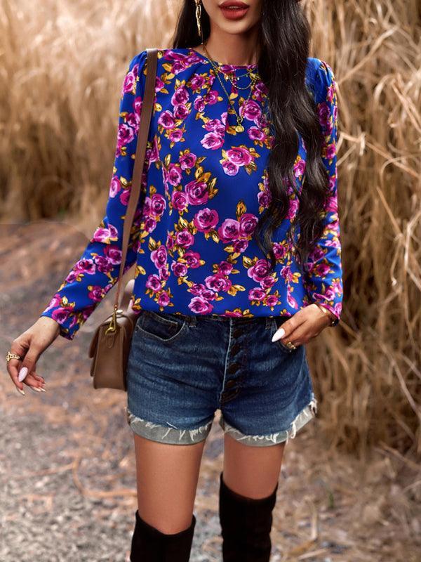 Casual Printed Round Neck Long Sleeve Top - 808Lush