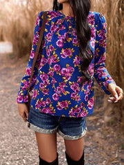 Casual Printed Round Neck Long Sleeve Top - 808Lush