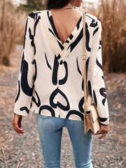 Casual Printed Round Neck Long Sleeve Top - 808Lush