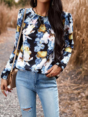 Casual Printed Round Neck Long Sleeve Top - 808Lush