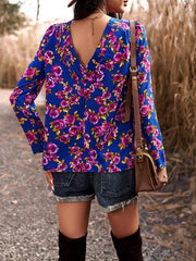 Casual Printed Round Neck Long Sleeve Top - 808Lush