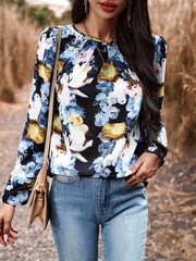 Casual Printed Round Neck Long Sleeve Top - 808Lush