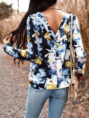 Casual Printed Round Neck Long Sleeve Top - 808Lush