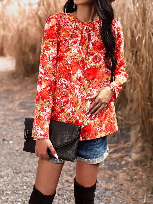 Casual Printed Round Neck Long Sleeve Top - 808Lush