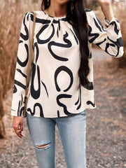 Casual Printed Round Neck Long Sleeve Top - 808Lush