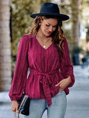 Casual V-neck tied waist slim long sleeves - 808Lush