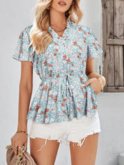 Casual V-neck waist print European and American top women - 808Lush