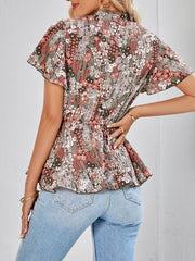 Casual V-neck waist print European and American top women - 808Lush