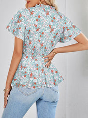 Casual V-neck waist print European and American top women - 808Lush