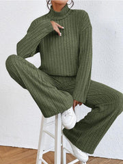 Casual high collar knitted long sleeve women's knitted two-piece set - 808Lush