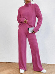 Casual high collar knitted long sleeve women's knitted two-piece set - 808Lush