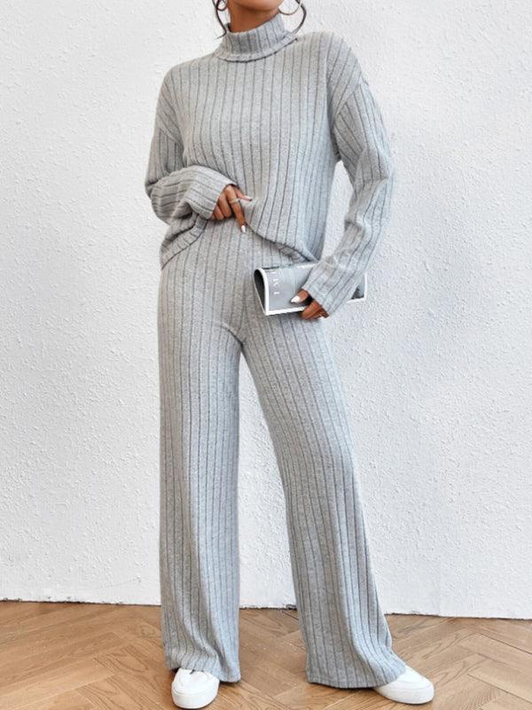 Casual high collar knitted long sleeve women's knitted two-piece set - 808Lush