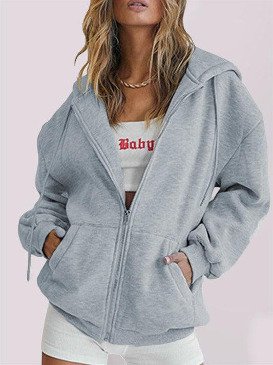 Casual hooded thickened zipper cardigan sweater - 808Lush