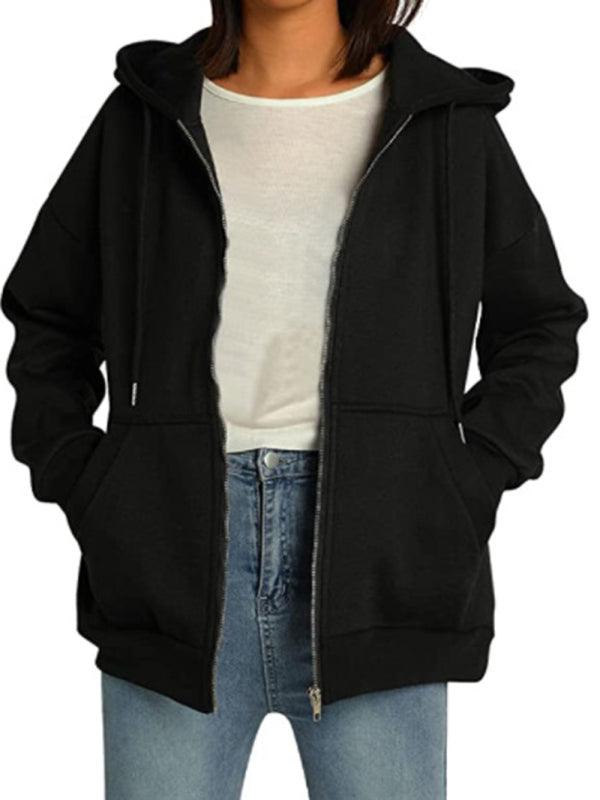 Casual hooded thickened zipper cardigan sweater - 808Lush