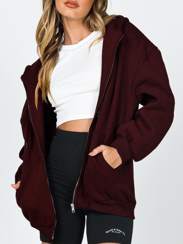 Casual hooded thickened zipper cardigan sweater - 808Lush