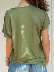 Casual slanted shoulder cross irregular short-sleeved T-shirt - 808Lush