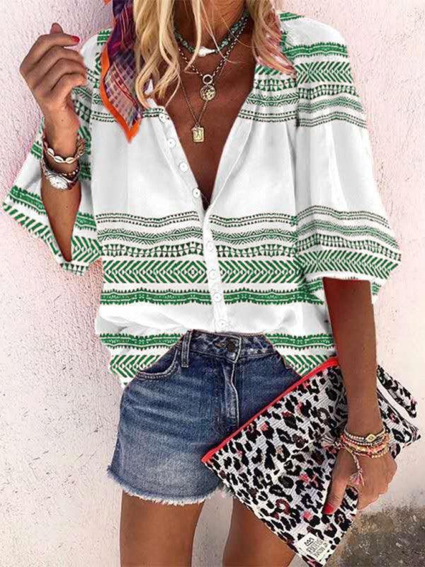 Casual striped printed shirt women's tops women's clothing - 808Lush