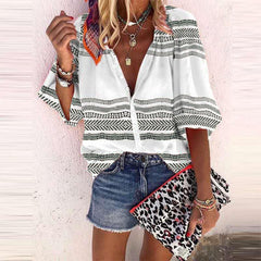 Casual striped printed shirt women's tops women's clothing - 808Lush