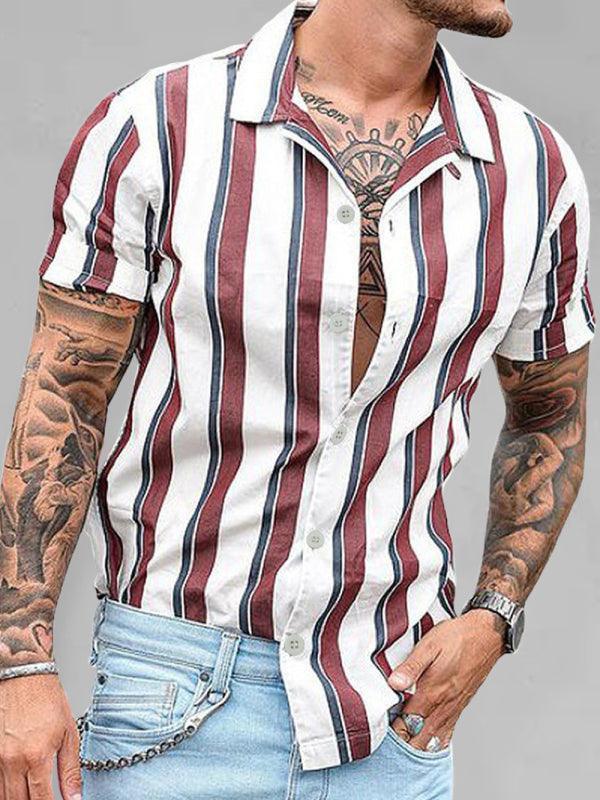 Men shirt slim-fit lapel cotton thin youth short-sleeved - 808Lush