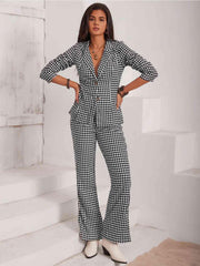 Checkered Blazer & Slit Pants Set - 808Lush