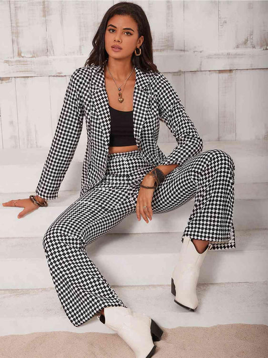 Checkered Blazer & Slit Pants Set - 808Lush
