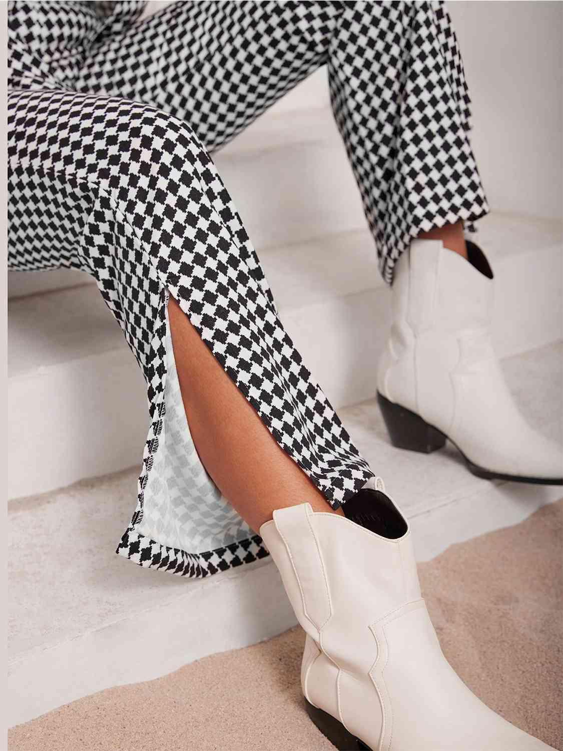 Checkered Blazer & Slit Pants Set - 808Lush