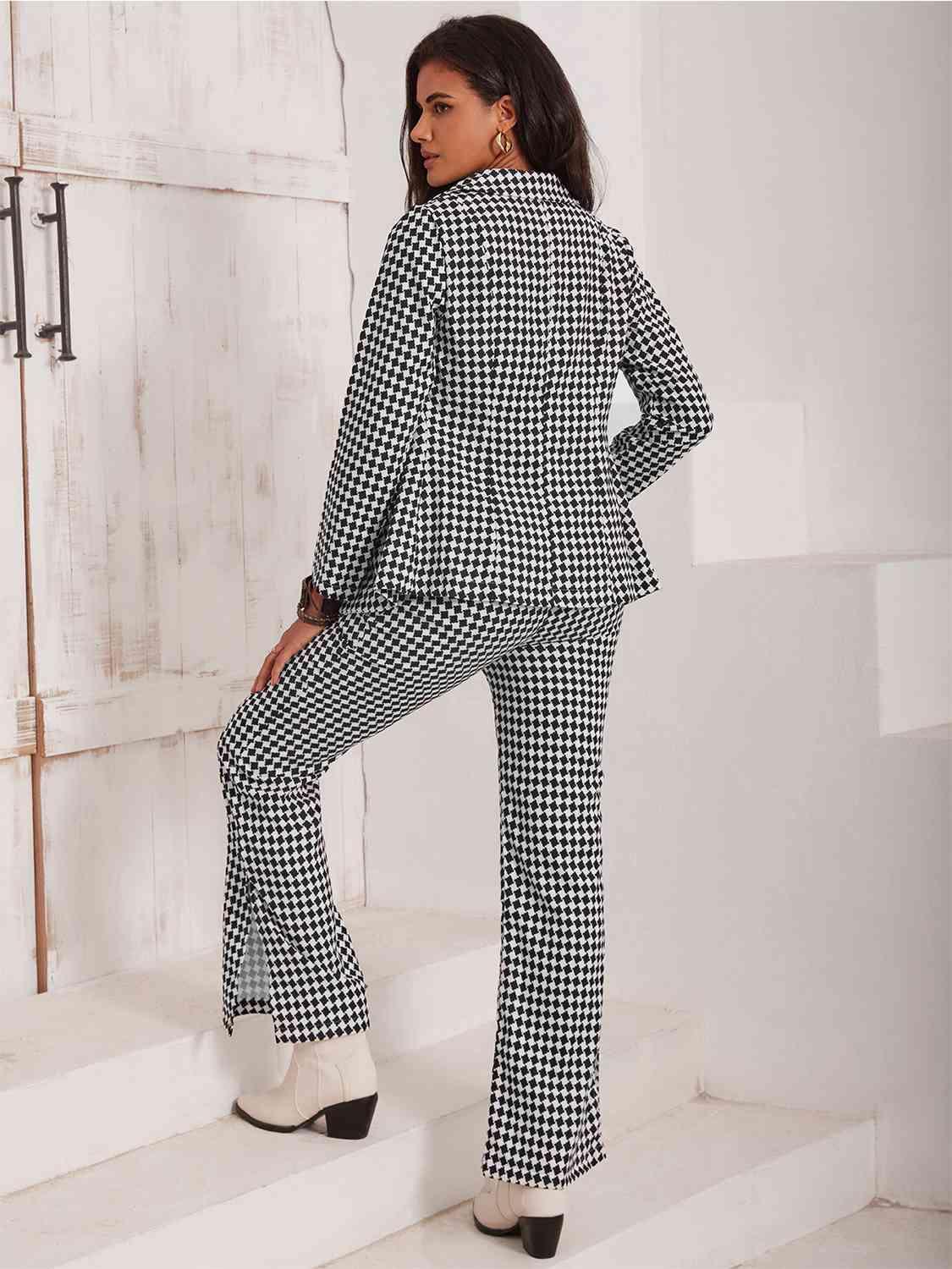 Checkered Blazer & Slit Pants Set - 808Lush