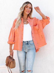 Coat mid-length style ripped loose denim shirt jacket - 808Lush