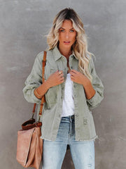 Coat mid-length style ripped loose denim shirt jacket - 808Lush