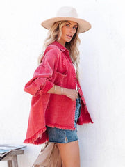 Coat mid-length style ripped loose denim shirt jacket - 808Lush