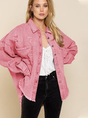 Coat mid-length style ripped loose denim shirt jacket - 808Lush