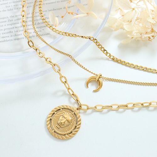 Coin Pendant Triple-Layered Chain Necklace - 808Lush