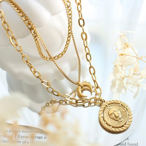 Coin Pendant Triple-Layered Chain Necklace - 808Lush