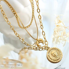 Coin Pendant Triple-Layered Chain Necklace - 808Lush