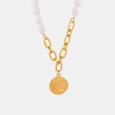 Coin pendant Pearl Titanium Steel Necklace - 808Lush