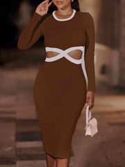 Contrast Cutout Ribbed Bodycon Dress - 808Lush