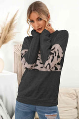 Contrast Leopard Crewneck Sweatshirt - 808Lush