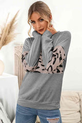 Contrast Leopard Crewneck Sweatshirt - 808Lush