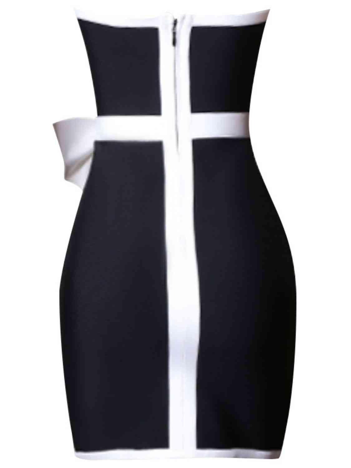 Contrast Strapless Bow Detail Mini Dress - 808Lush