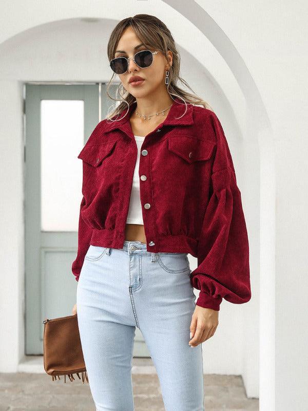 Corduroy Jacket Lantern Sleeve Single Breasted Short Jacket Women - 808Lush