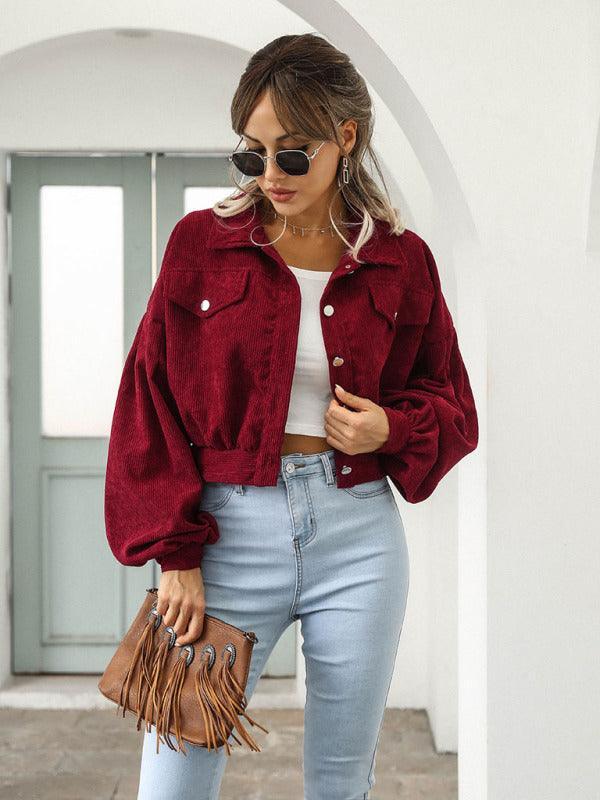 Corduroy Jacket Lantern Sleeve Single Breasted Short Jacket Women - 808Lush