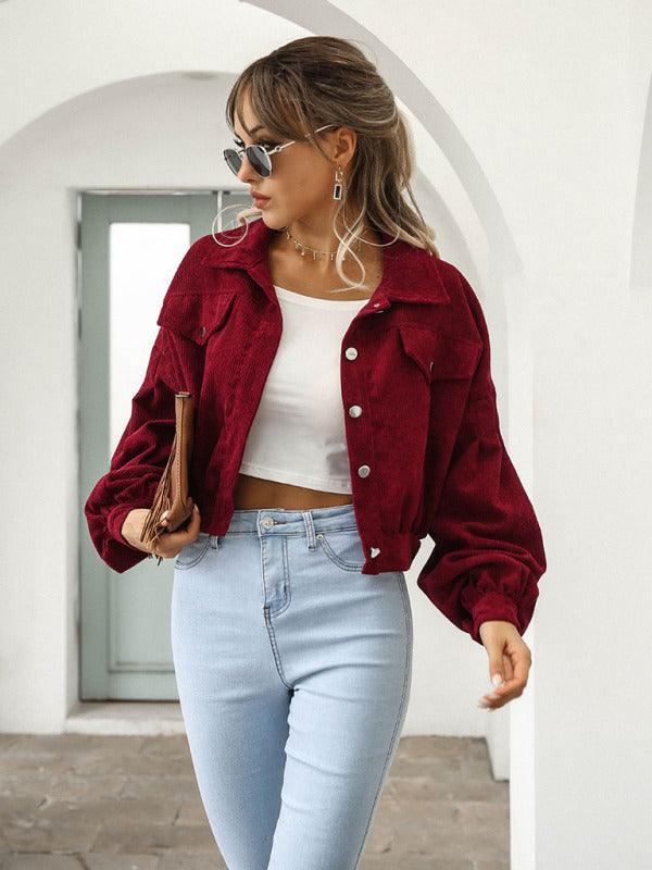 Corduroy Jacket Lantern Sleeve Single Breasted Short Jacket Women - 808Lush