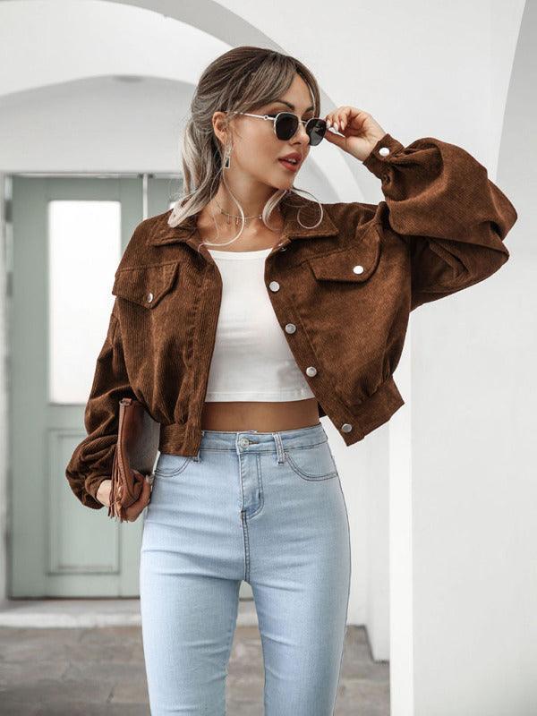 Corduroy Jacket Lantern Sleeve Single Breasted Short Jacket Women - 808Lush