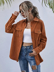 Corduroy Shirt Lapel Long Sleeve Loose Casual Jacket - 808Lush