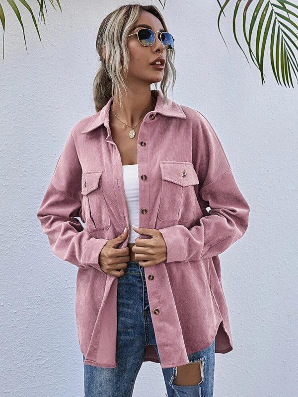 Corduroy Shirt Lapel Long Sleeve Loose Casual Jacket - 808Lush